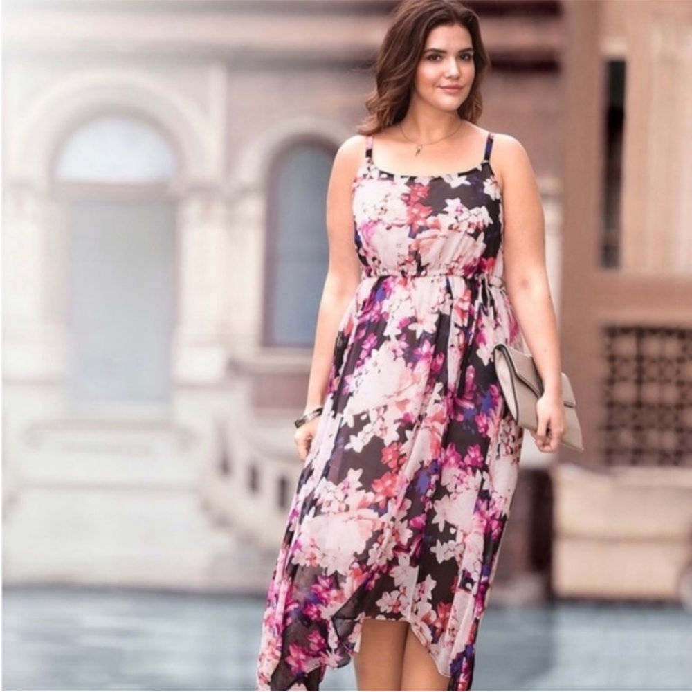 Lane Bryant Multicolor Floral maxi Dress 18/20 plus size asymmetrical hem